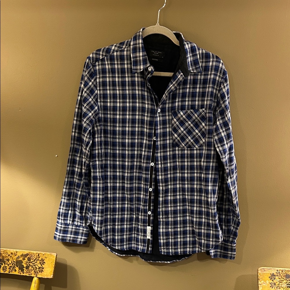 rag & bone Navy and White Plaid Button Down Shirt